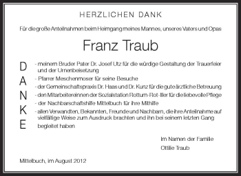 Anzeige von Franz Traub von Schwäbische Zeitung