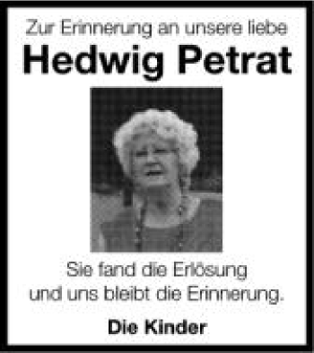 Anzeige von Hedwig Petrat von Schwäbische Zeitung