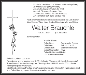 Anzeige von Walter Brauchle von Schwäbische Zeitung