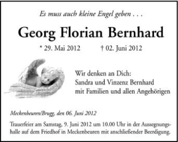 Anzeige von Georg Flroian Bernhard von Schwäbische Zeitung