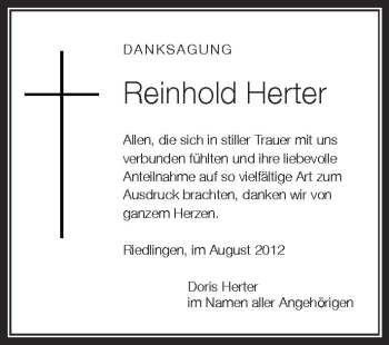 Anzeige von Reinhold Herter von Schwäbische Zeitung