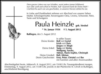 Anzeige von Paula Heinzle von Schwäbische Zeitung