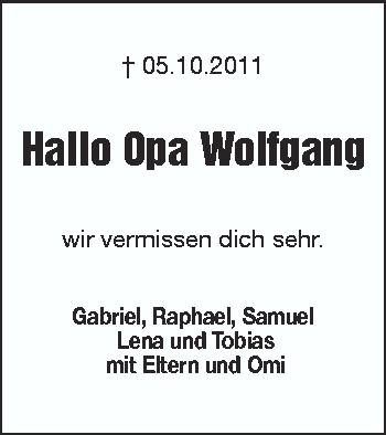 Anzeige von Wolfgang  von Schwäbische Zeitung