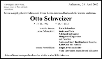 Anzeige von Otto Schweizer von Schwäbische Zeitung