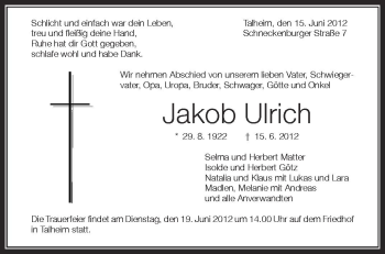 Anzeige von Jakob Ulrich von Schwäbische Zeitung