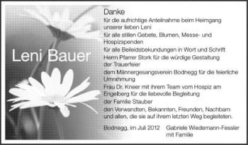 Anzeige von Leni Bauer von Schwäbische Zeitung