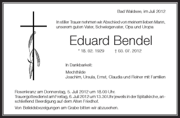 Anzeige von Eduard Bendel von Schwäbische Zeitung