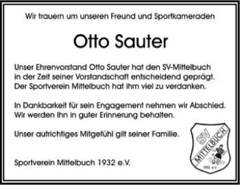 Anzeige von Otto Sauter von Schwäbische Zeitung