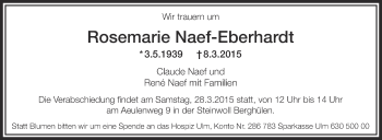 Anzeige von Rosemarie Naef-Eberhardt von Schwäbische Zeitung