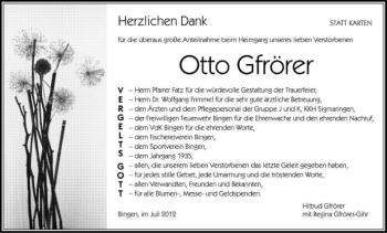 Anzeige von Otto Gfrörer von Schwäbische Zeitung