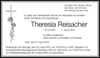 Anzeige von Theresia Reisacher von Schwäbische Zeitung
