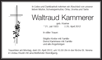 Anzeige von Waltraud Kammerer von Schwäbische Zeitung