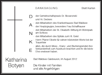 Anzeige von Katharina Botyen von Schwäbische Zeitung