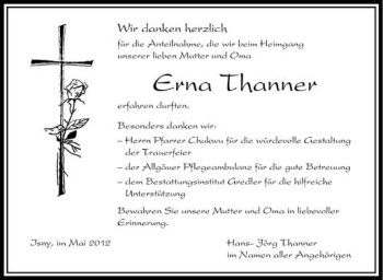 Anzeige von Erna Thanner von Schwäbische Zeitung