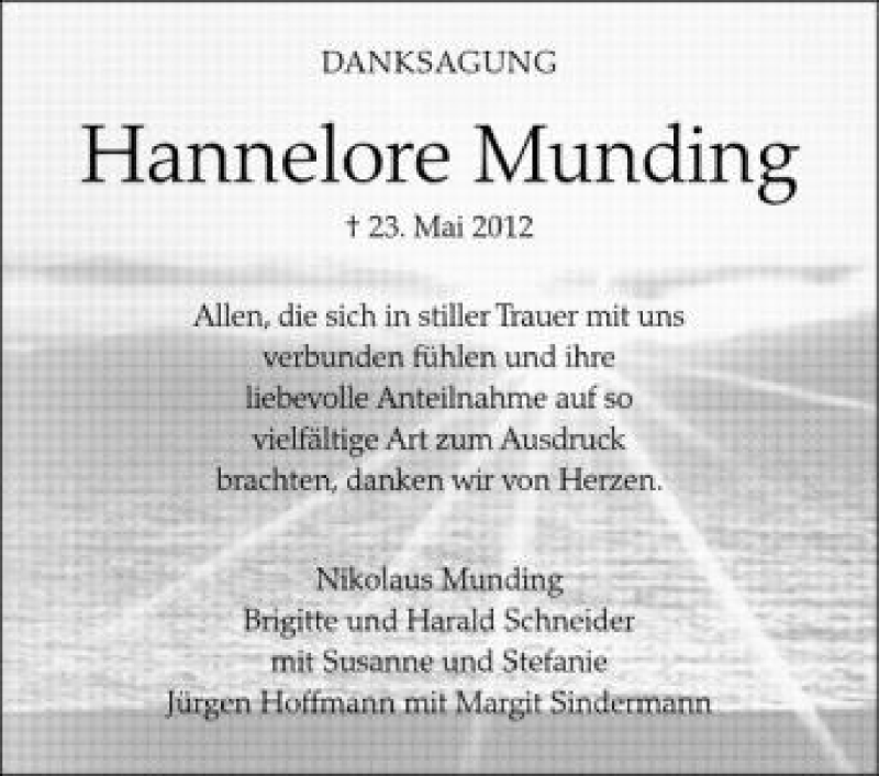 Traueranzeige für Hannelore Munding vom 16.06.2012 aus Schwäbische Zeitung