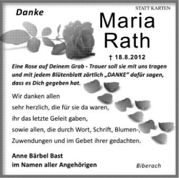 Anzeige von Maria Rath von Schwäbische Zeitung