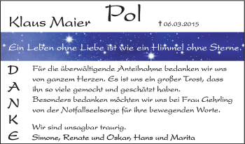 Anzeige von Klaus Maier Pol  von Schwäbische Zeitung