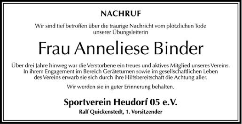  Traueranzeige für Anneliese Binder vom 01.08.2012 aus Schwäbische Zeitung