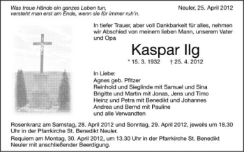 Anzeige von Kasper Ilg von Schwäbische Zeitung