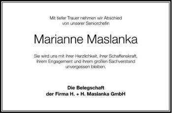 Anzeige von Marianne Maslanka von Schwäbische Zeitung