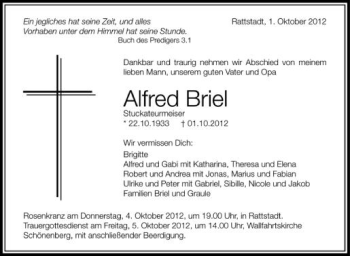 Anzeige von Alfred Briel von Schwäbische Zeitung