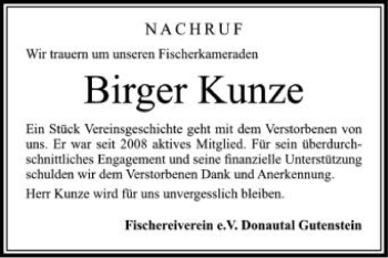 Anzeige von Birger Kunze von Schwäbische Zeitung