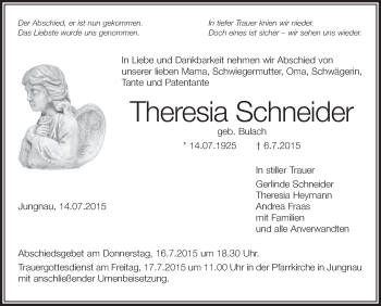 Anzeige von Theresia Schneider von Schwäbische Zeitung