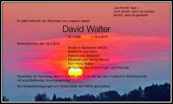 Anzeige von David Walter von Schwäbische Zeitung