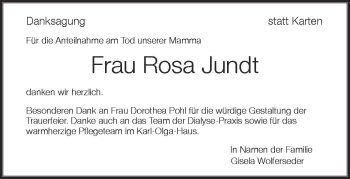 Anzeige von Rosa Jundt von Schwäbische Zeitung
