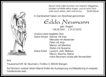 Anzeige von Edda Neumann von Schwäbische Zeitung