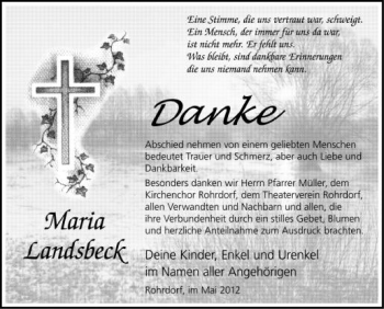 Anzeige von Maria Landsbeck von Schwäbische Zeitung