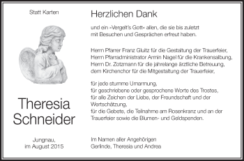 Anzeige von Theresia Schneider von Schwäbische Zeitung