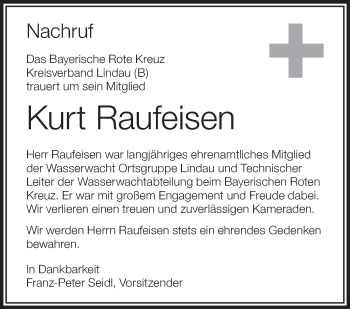 Anzeige von Kurt Raufeisen von Schwäbische Zeitung