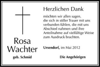 Anzeige von Rosa Wachter von Schwäbische Zeitung