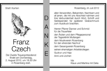 Anzeige von Franz Czech von Schwäbische Zeitung