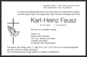 Anzeige von Karl-Heinz Fausz von Schwäbische Zeitung