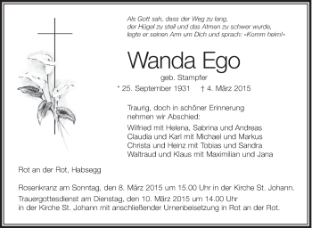 Anzeige von Wanda Ego von Schwäbische Zeitung