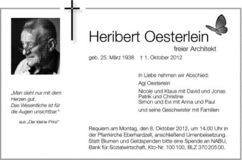 Anzeige von Heribert Oesterlein von Schwäbische Zeitung