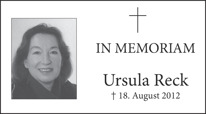  Traueranzeige für Ursula Reck vom 18.08.2015 aus Schwäbische Zeitung