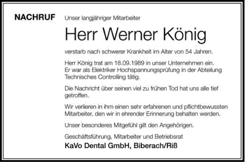  Traueranzeige für Werner König vom 08.09.2012 aus Schwäbische Zeitung