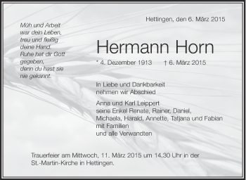 Anzeige von Hermann Horn von Schwäbische Zeitung