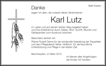 Anzeige von Karl Lutz von Schwäbische Zeitung