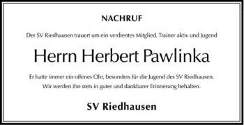 Anzeige von Herbert Pawlinka von Schwäbische Zeitung