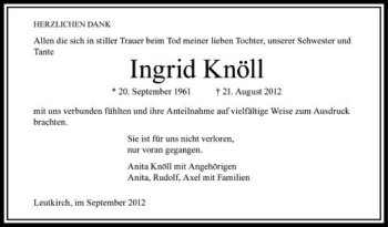 Anzeige von Ingrid Knöll von Schwäbische Zeitung