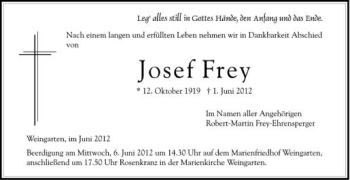 Anzeige von Josef Frey von Schwäbische Zeitung