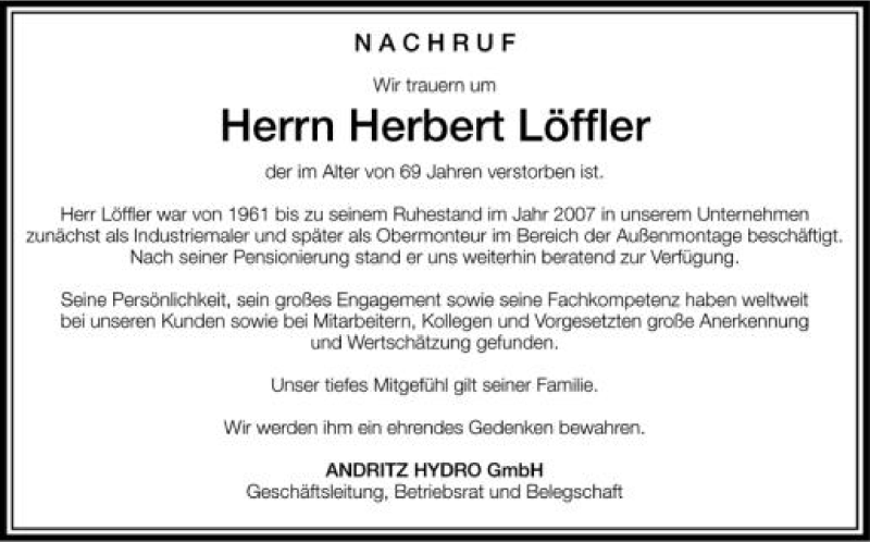  Traueranzeige für Herbert Löffler vom 27.09.2012 aus Schwäbische Zeitung