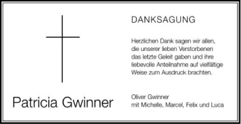 Anzeige von Patricia Gwinner von Schwäbische Zeitung