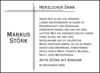 Anzeige von Markus Störk von Schwäbische Zeitung