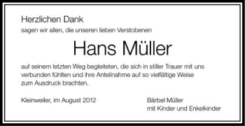 Anzeige von Hans Müller von Schwäbische Zeitung