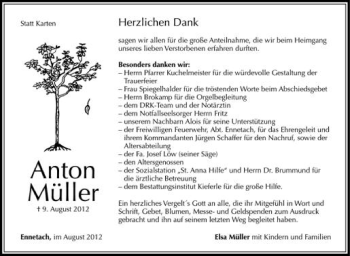 Anzeige von Anton Müller von Schwäbische Zeitung